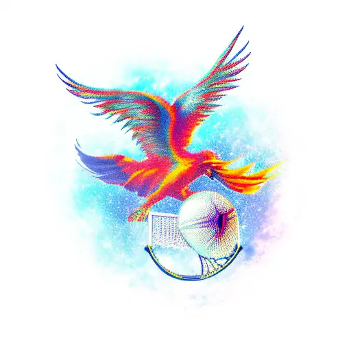 A Dynamic And Powerful Phoenix Soaring Through A Basketball Hoop
