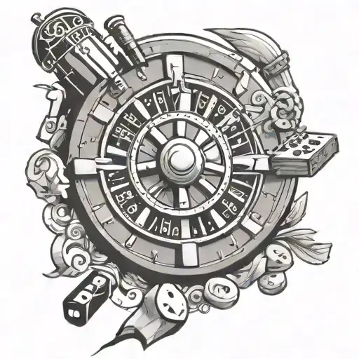 A New-school Tattoo Design Of A Roulette Wheel With Dice And A Cigar Intertwined In The Design