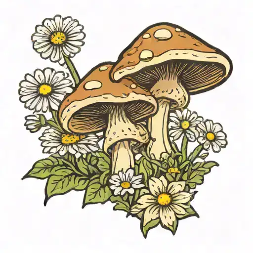 Mushroom And Daisy Flower