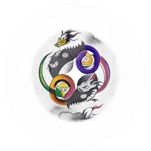 Enso Tattoo With Ying Yang And Dragon