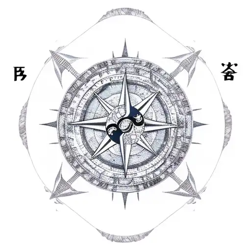 Yin Yang Pirate Brigantine Ship Compass Trees Ocean