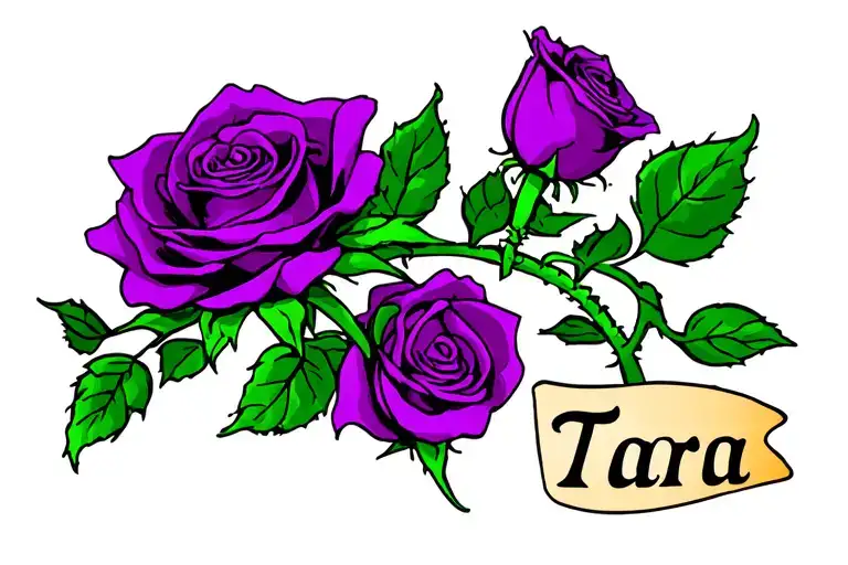 A Purple Rose With The Name Tara In The Pedals