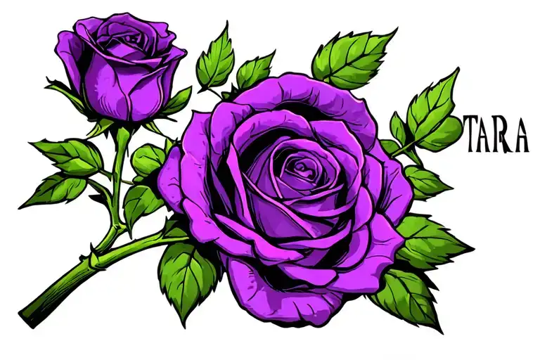 A Single Purple Rose With The Name Tara In The Stem