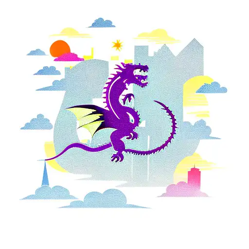 Dragon In Flight Over A City Skyline