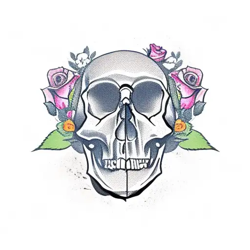Skull With Aries And Roses