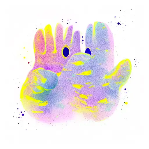 Cat Paw In Watercolor Purple And Yellow