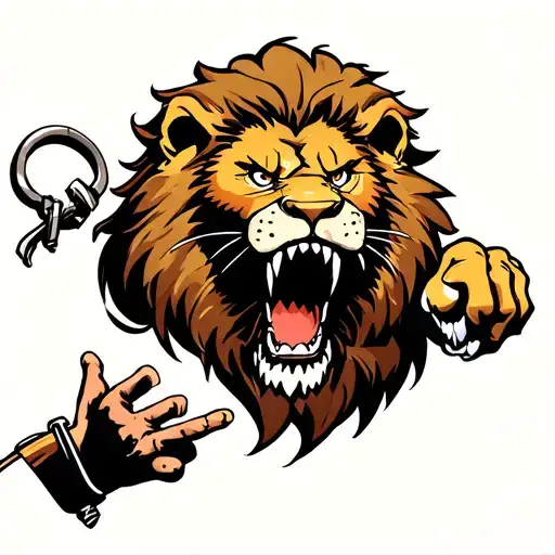 Lion Locking Angry And Eating A Human Hand Reaching