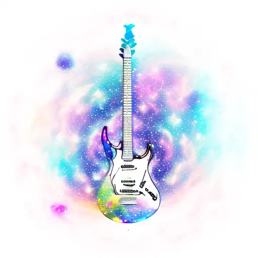 A Cosmic Guitar With Colorful Nebulas And Stars Surrounding It