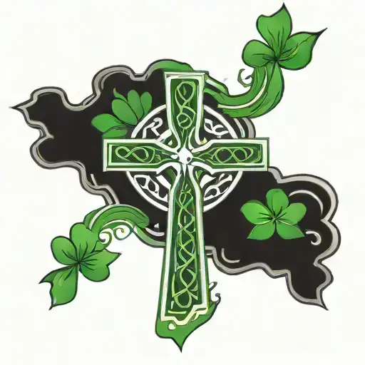 Celtic Cross With Shamrock Background Shaded