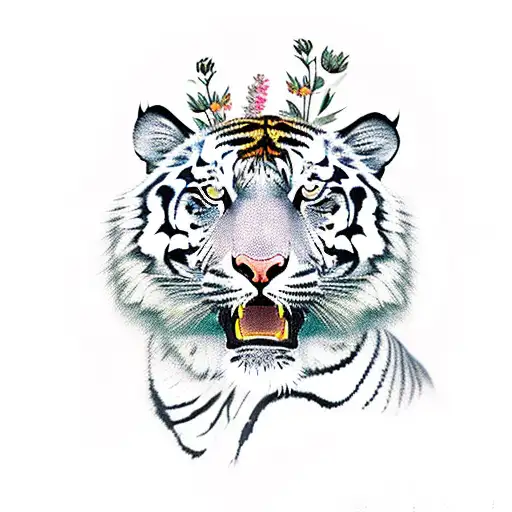Tiger With Flowers