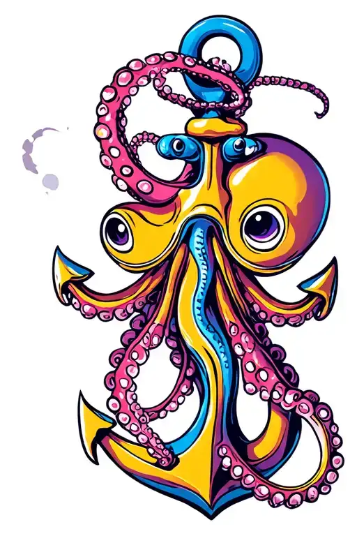 Octopus And Anchor Blue Purple And Pink Colors