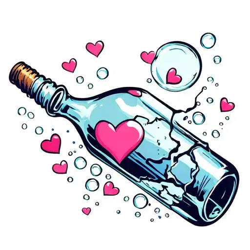 Broken Bottle With Bubbles And Hearts Coming Out