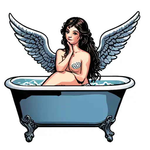 Girl In A Bathtub With Angel Wings