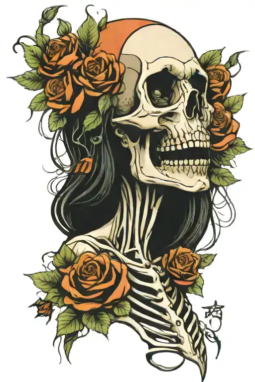 Skeleton Woman With Flowers