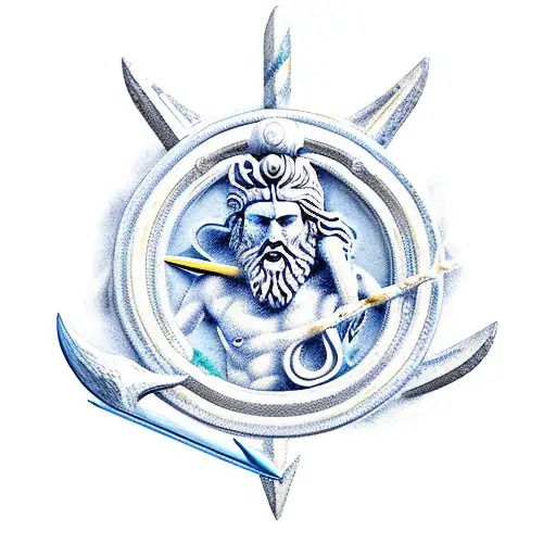 Poseidon With Trident And Water