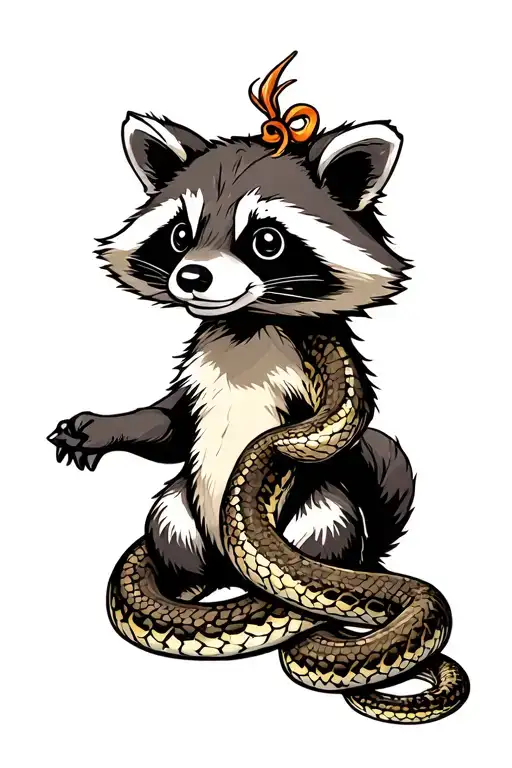 Raccoon With A Snake