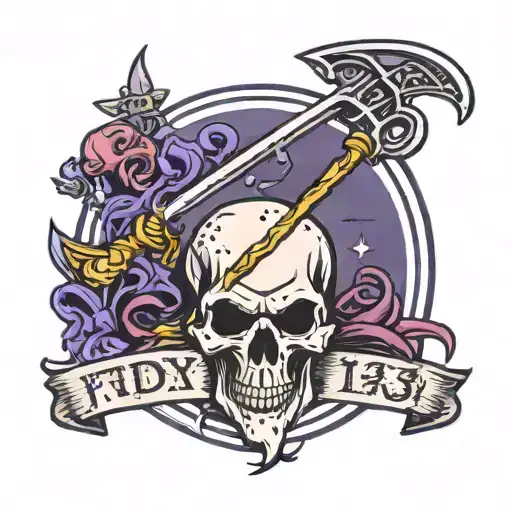 Small Tattoo Of Death With A Scythe In Gothic Style With The Inscription Friday The 13Th