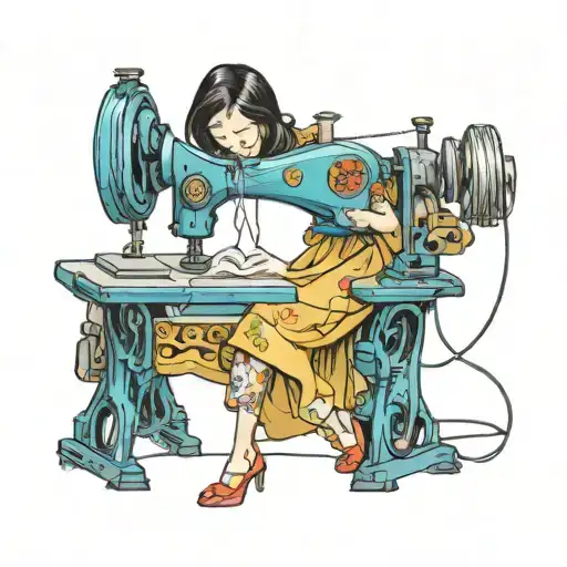 Asian Women And Sewing Machine