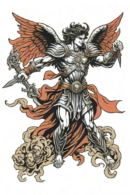 Archangel Michael Fighting Satan Red Black Color