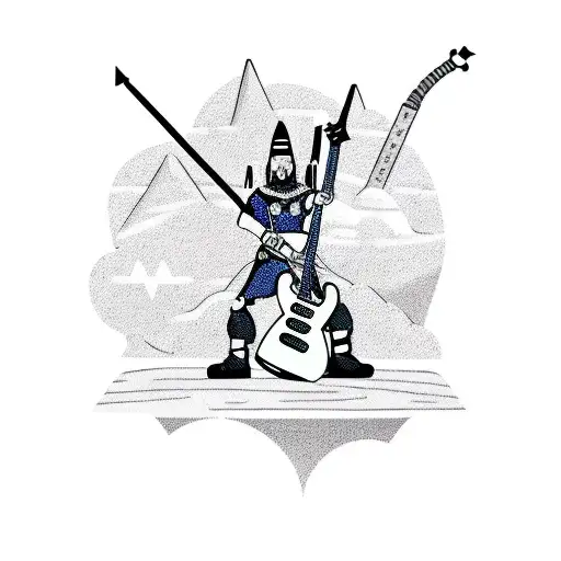 A Viking Warrior Playing An Electric Guitar On Top Of A Mountain