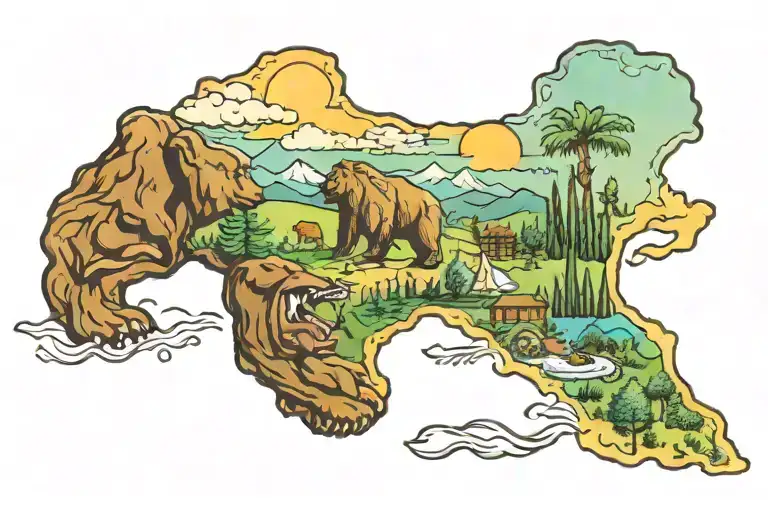 Texas State Outline And California Bear Merging Together