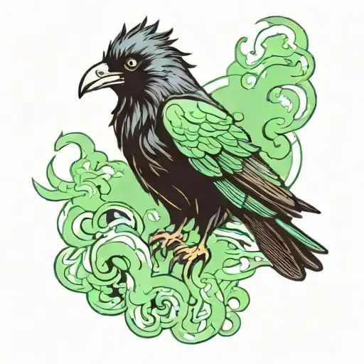 Raven With Green Eyes And Green Smoke Rising