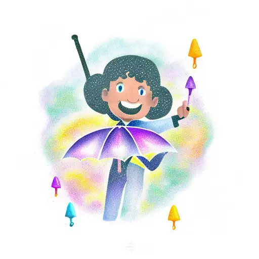 Kid Holding Umbrella With Purple Rain Coming Down From A Cloud