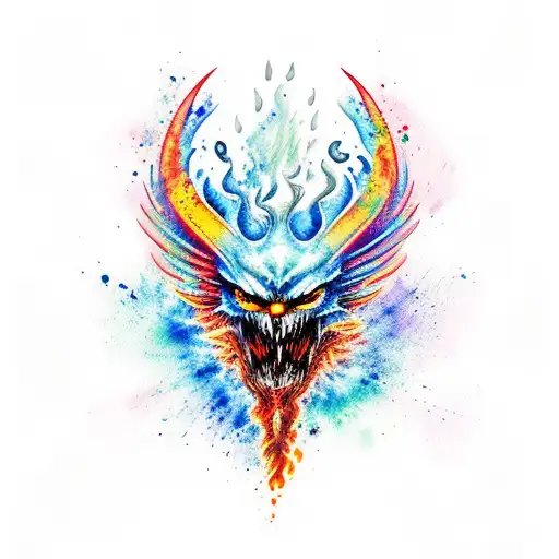 Agressive Male Fenix In Flames Watercolor Style