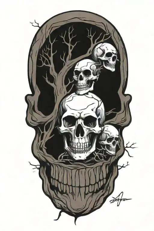 Skull Tattoo Family Tree Father Mother Son Son Daughter