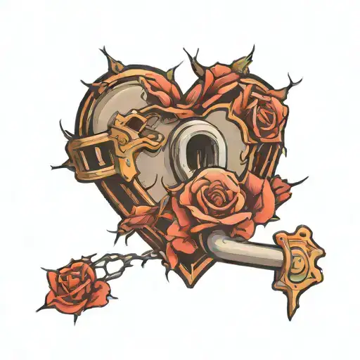 A Heart-shaped Lock With Rose Thorns As The Key