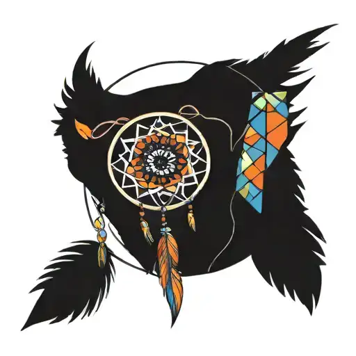 A Dreamcatcher With Colorful Geometric Patterns Intertwined With Thread