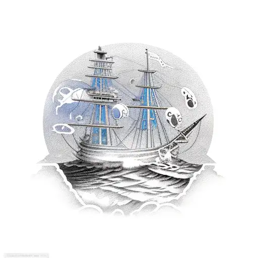 Ship With Skull And Lighthouse