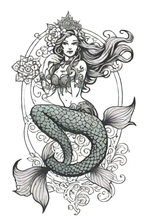 Mermaid With Mandala Design Incorporating Elements