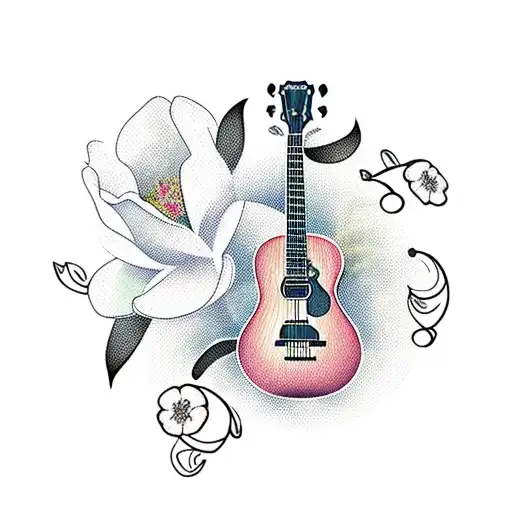 Guitar With Magnolia Flowers And Music Notes For Dad
