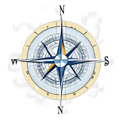 A Compass Rose Surrounded By Swirling Clouds