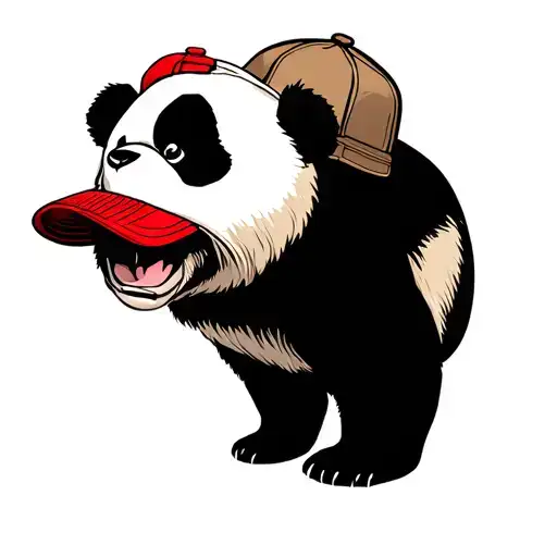 Panda With A Cap Facing Downward Left