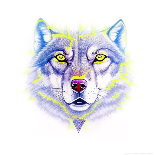 Divine And Powerfull Wolf Eyes Shining Yellow And Blue With Red Blackground