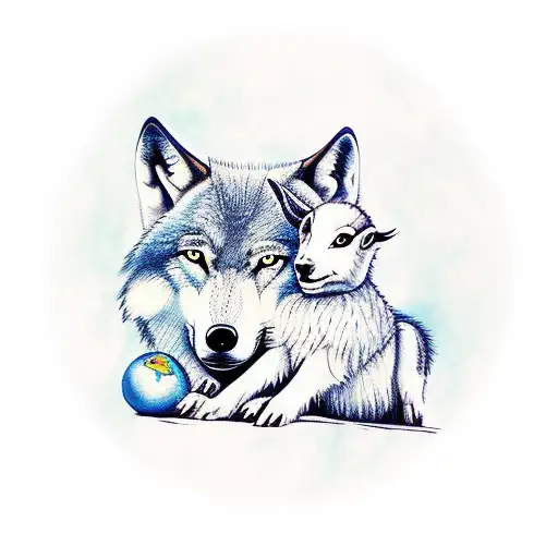 Wolf Lying With Baby Goat