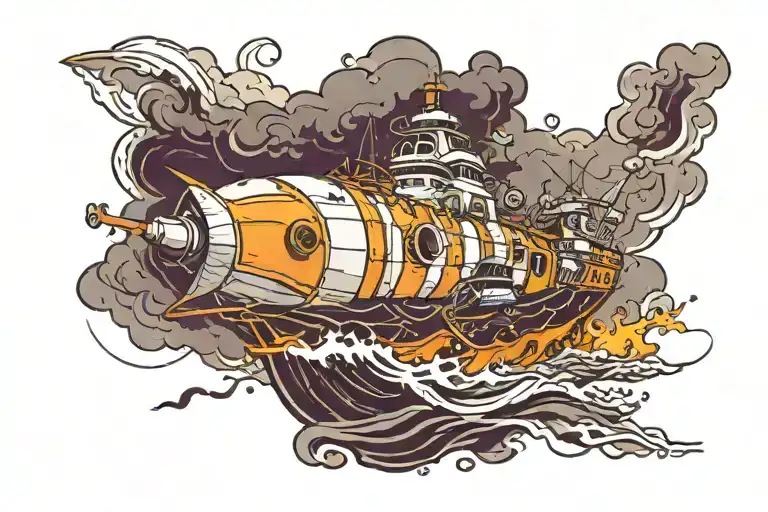 An Space Ship Sailing Through Stormy Seas