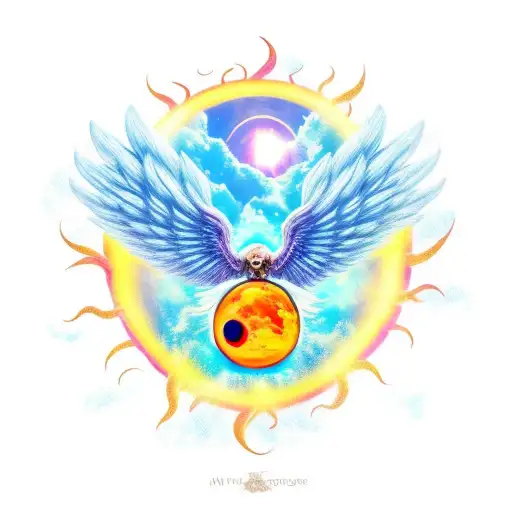 Very Small Baby Centered In A Sun With Huge Wings Spreading Around My Neck