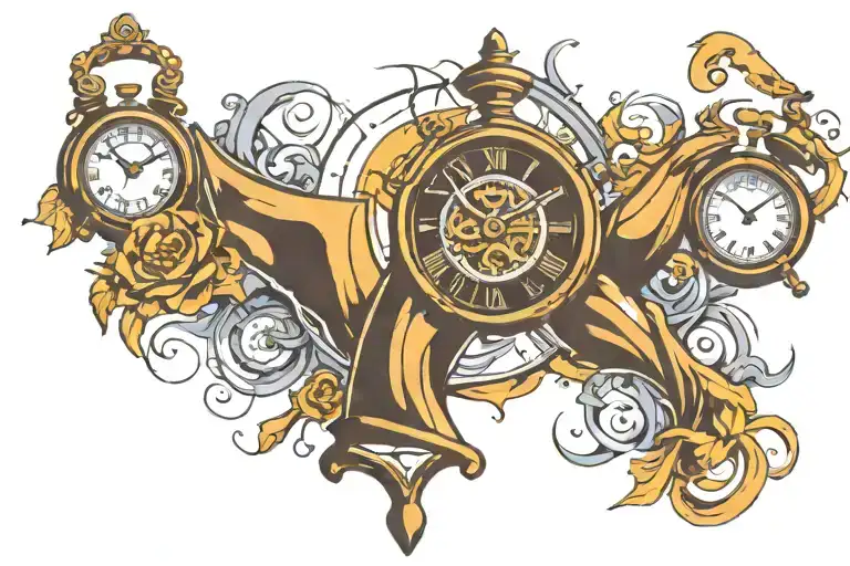 Tattoo With Hour Glass And Clock