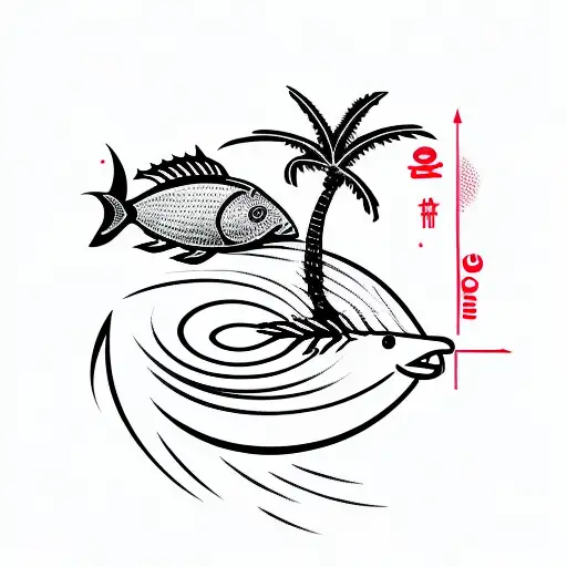 Palm Tree With Olive Shell And Red Fish