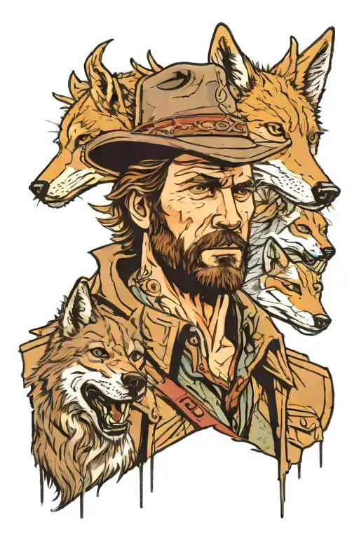 Arthur Morgan With A Deer And A Wolf