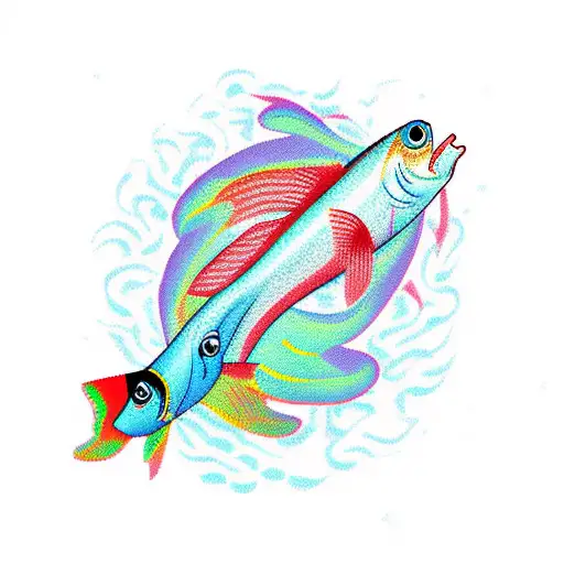 School Of 13 Fish With A Colorful Fish Swimming Agains The School