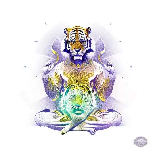 A Yogi Meditating With A Gold Tiger By Their Side