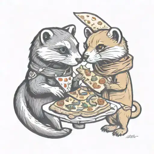 Ferret And Dog Eat Pizza