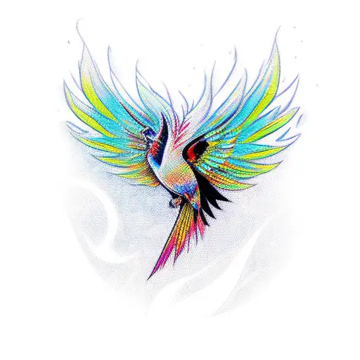 Firebird With A Black Outline With Bright Plumage Along The Edges Of The Feathers