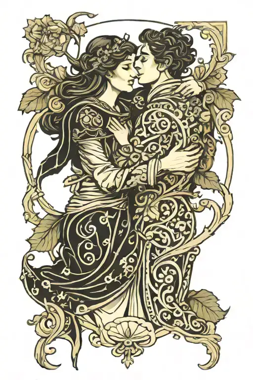 Tarot Card Of The Lovers Hugging Each