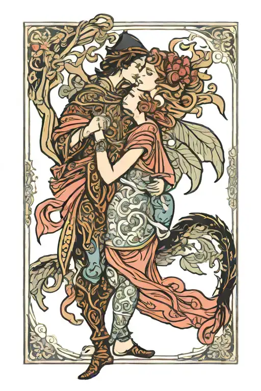 Tarot Card Of The Lovers Embracing Each Other