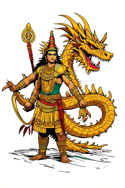 Maya Warrior With A Dragon